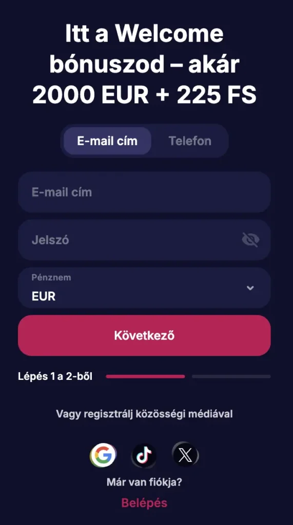 Regisztráció az NV oldalán